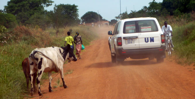 a U.N. SUV at home - no paved road!